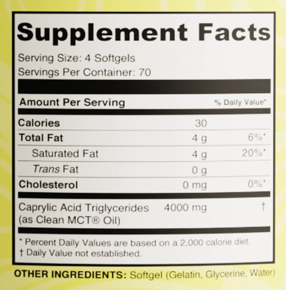 Clean MCT Softgels facts panel, as printed on the label