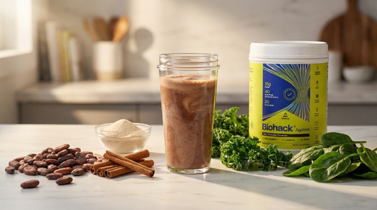 Biohack® Ageless All-in-One Longevity Powder: Spermidine 3HCl, Collagen Peptides, Creatine, Colostrum (40% IgG), Cocoa Flavonols, and Antioxidants for Daily Vitality Support