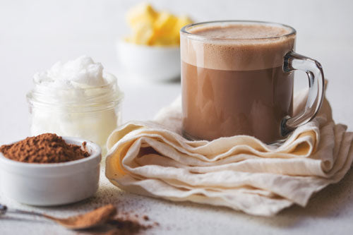 Hot Keto Cocoa on a table 