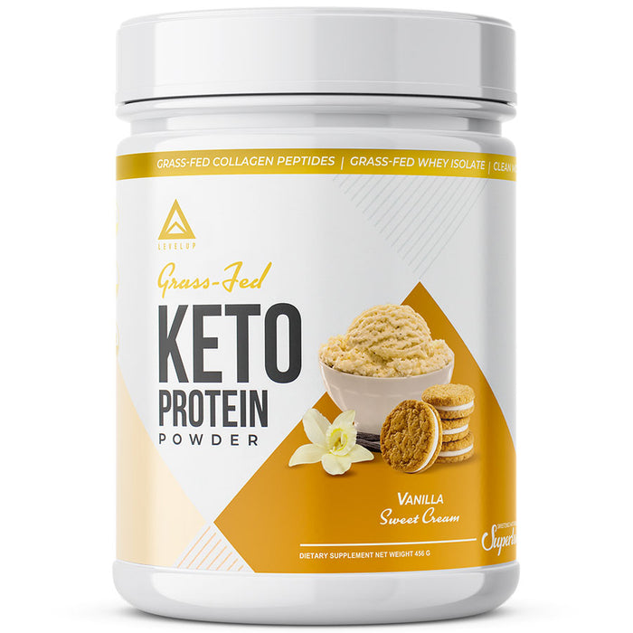 Levelup keto protein powder in vanilla flavor
