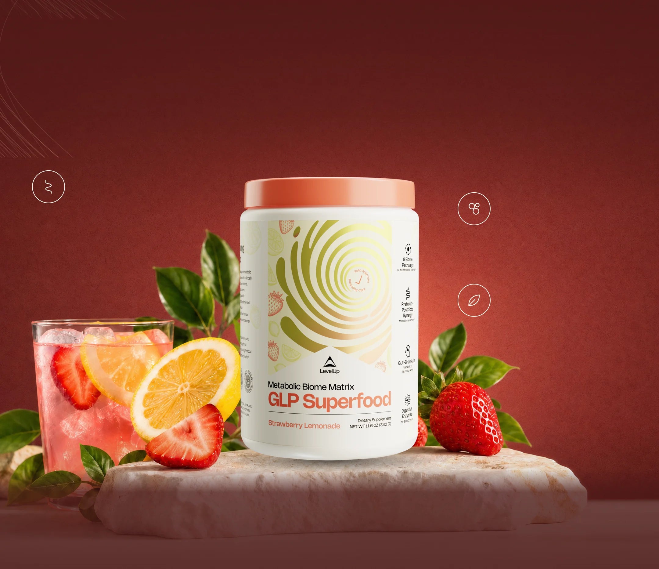 GLP Superfood jar with strawberry and lemon