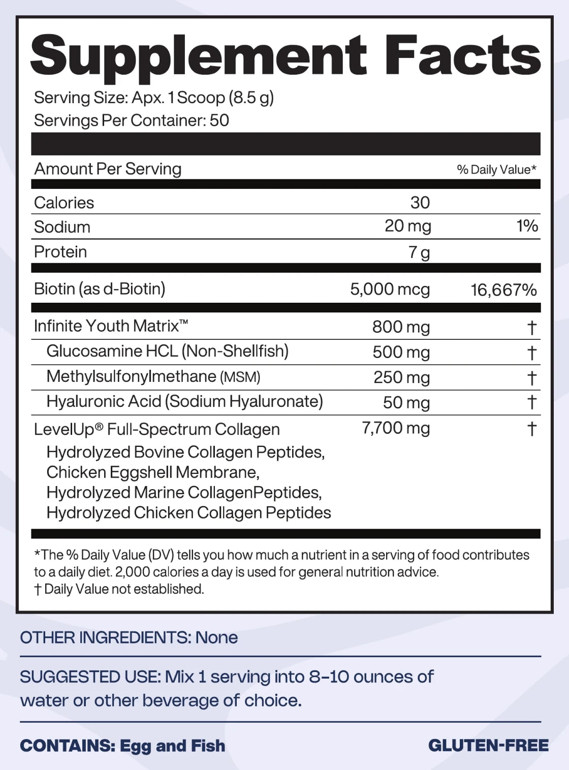 Fortified Multi-Collagen Unflavored facts panel, as printed on the label