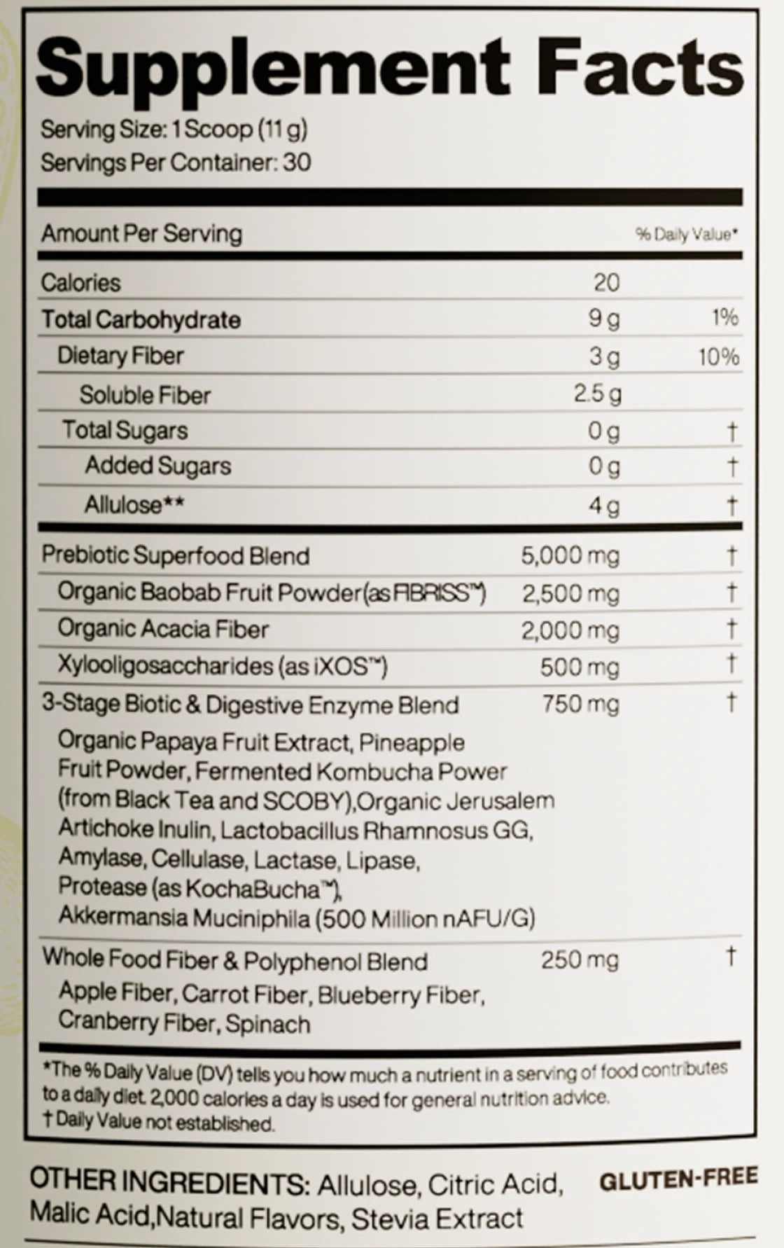 GLP Superfood Strawberry Lemonade facts panel, as printed on the label