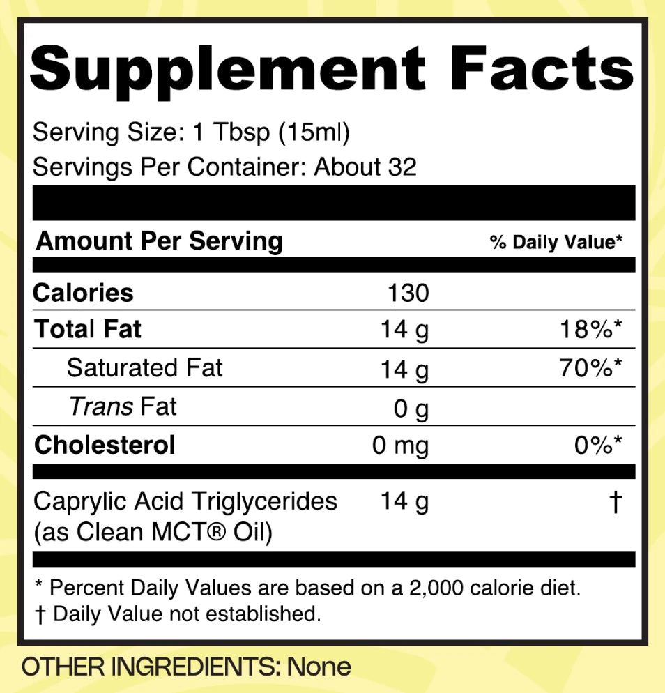 Clean MCT 16 fl oz facts panel, as printed on the label
