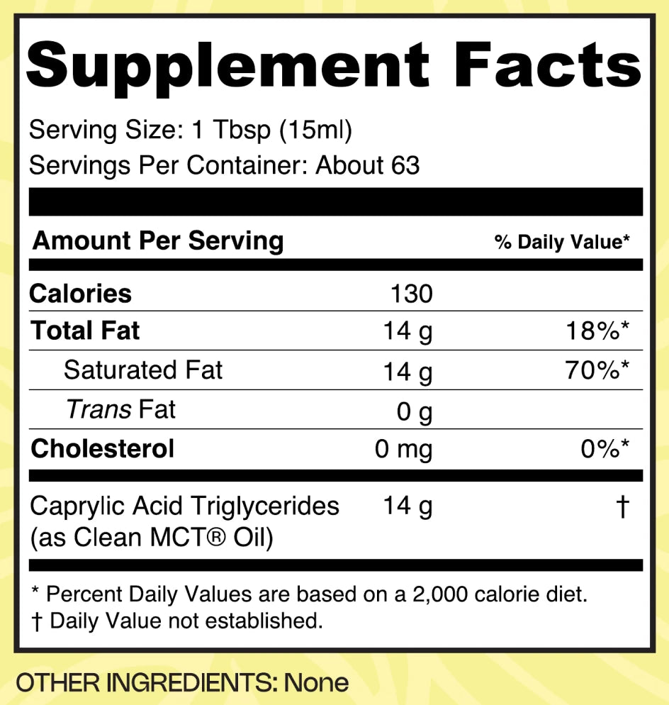 Clean MCT 32 fl oz facts panel, as printed on the label