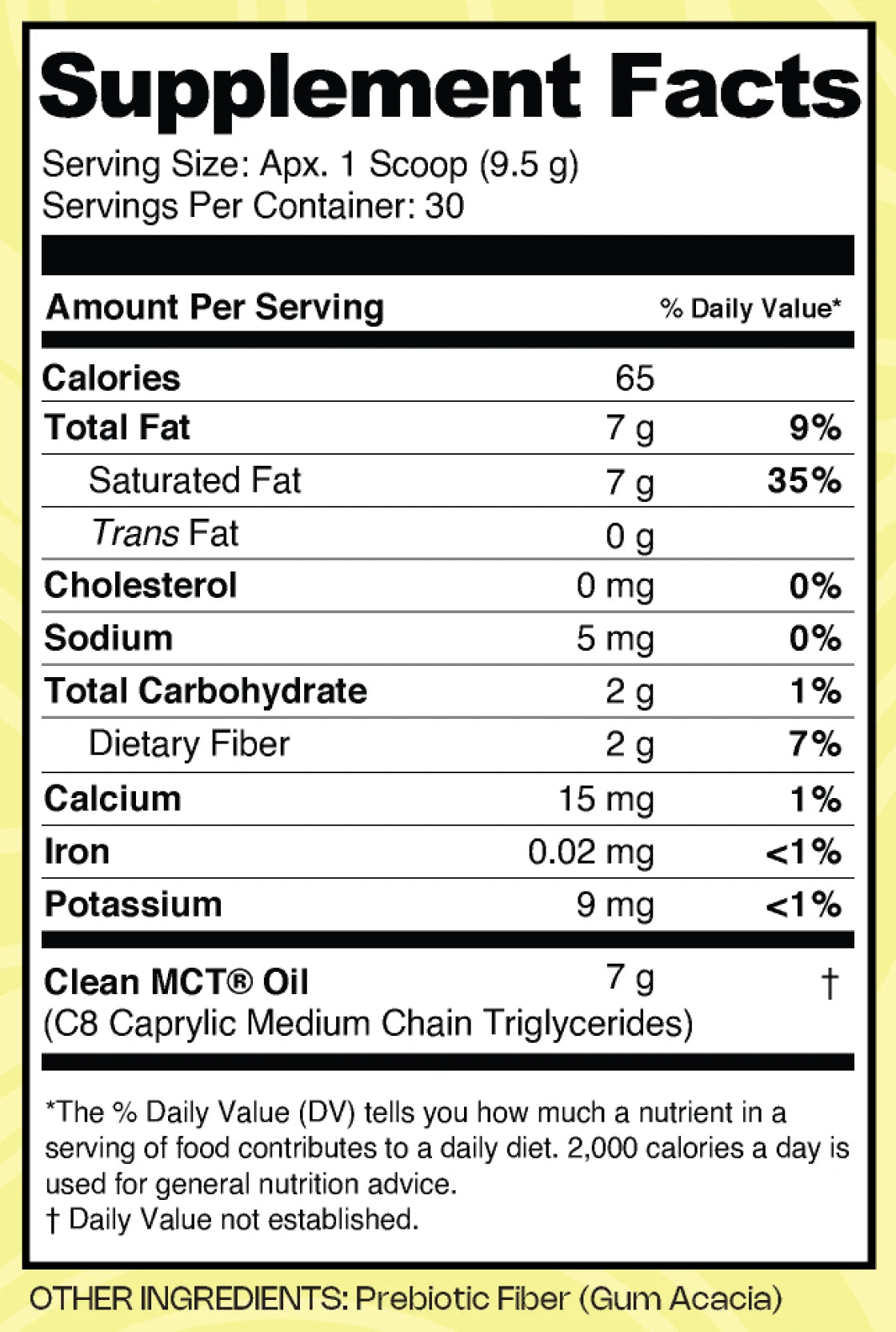 Clean MCT Powder facts panel, as printed on the label
