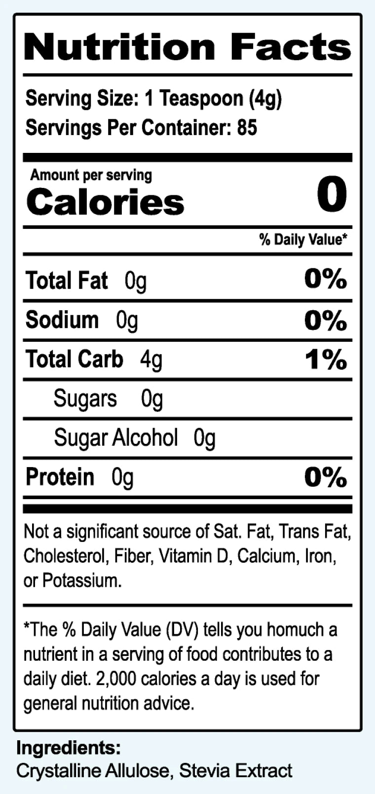Superlose Granular facts panel, as printed on the label